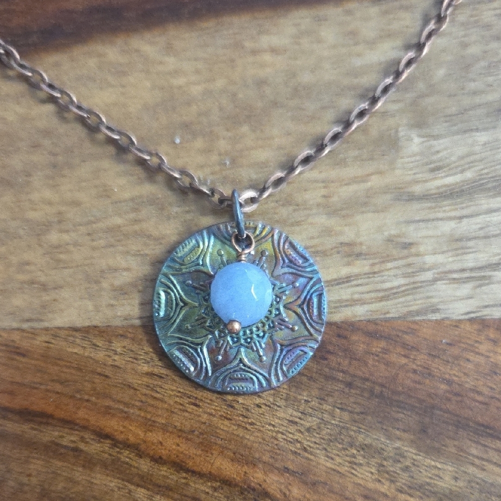 Elegant Flame Painted Pendant Necklace with Blue Bead Accent